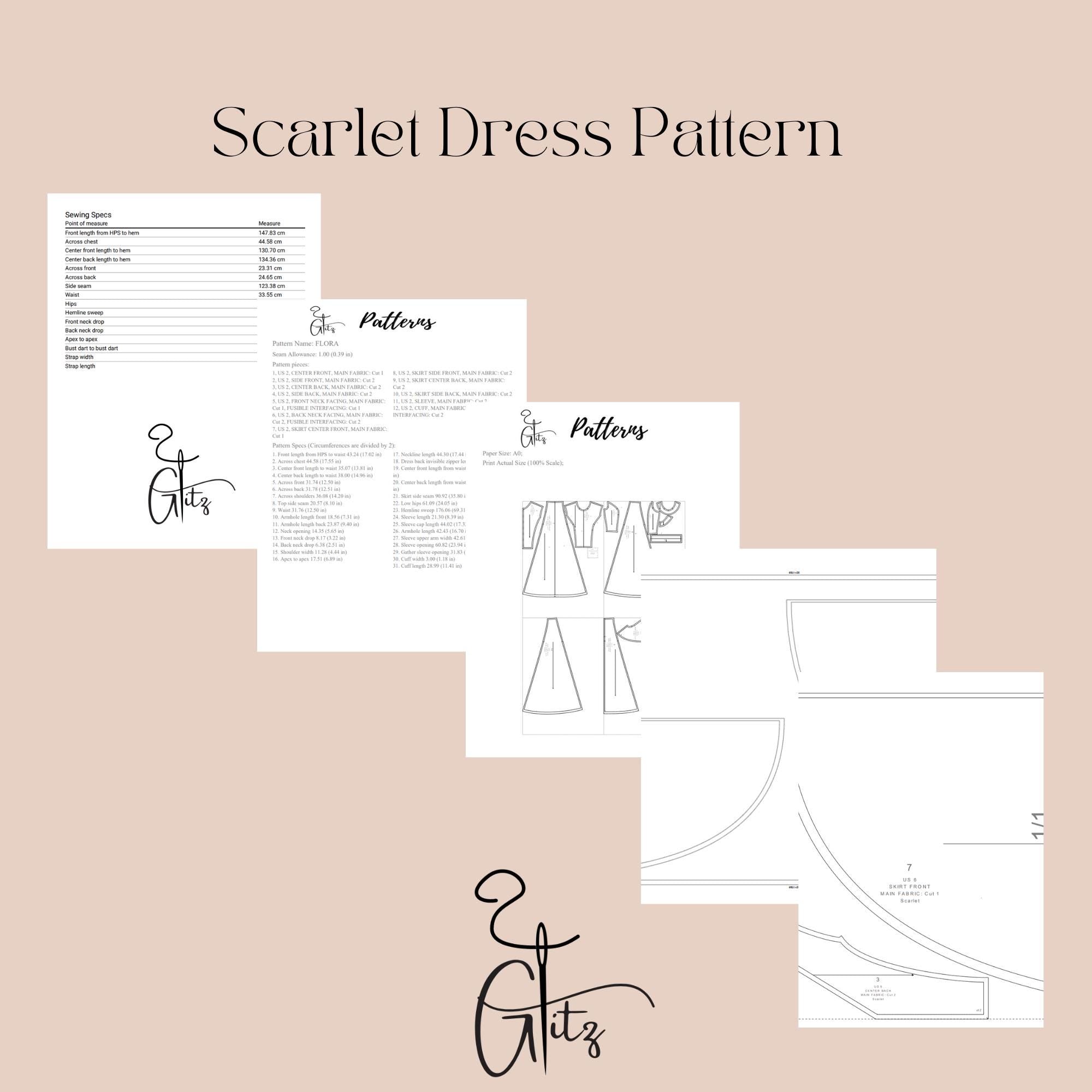 Scarlet Deep V Neck Short Front Long Back Evening Dress Sewing Pattern High Low Prom Dress Pattern PDF Digital Sewing Pattern