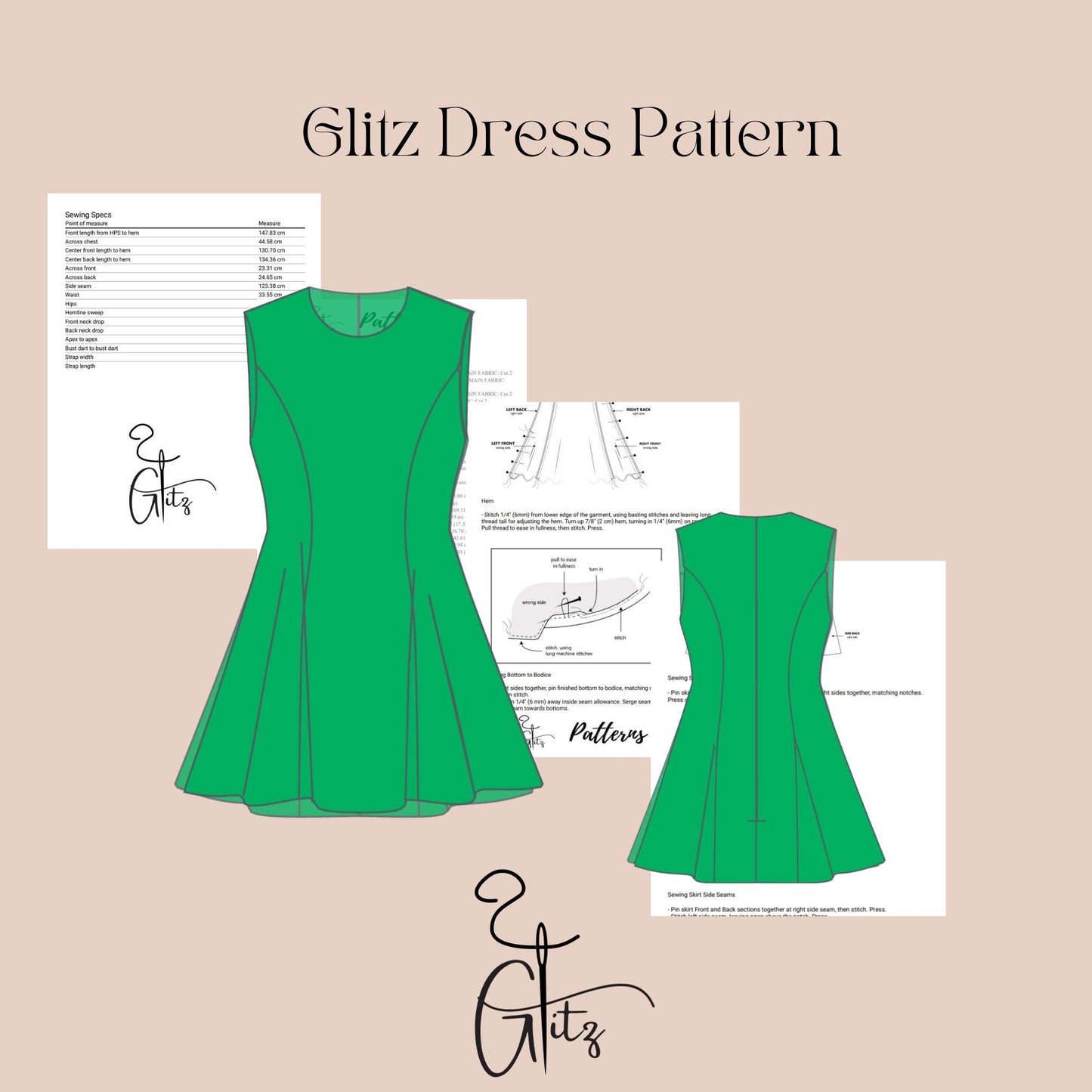 Mini Summer Dress Sewing Pattern Mini Flared Dress Cocktail Evening Dress