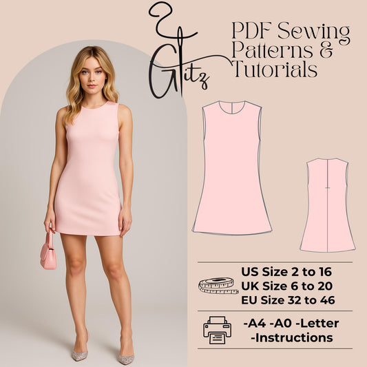 Mini Summer Dress Sewing Pattern Simple Dress Pattern Easy Sewing Pattern Mini Cocktail Dress Beginner Friendly