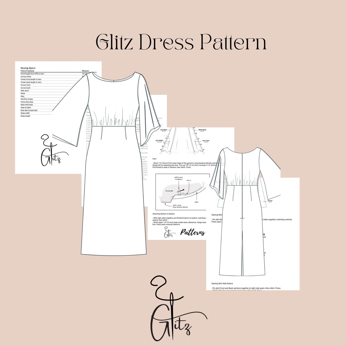 Midi Dress Sewing Pattern Flared Sleeve Boat Neck Satin Evening Dress Pattern Simple Bridal Dress