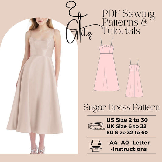 Sugar Strapless Midi Waist Fitted Prom Cocktail Dress Sewing Pattern Bachelorette Dress PDF Digital Sewing Pattern