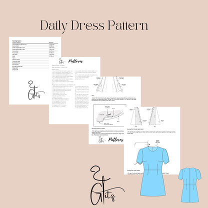 Flared Sleeve Mini Cocktail Dress Sewing Pattern PDF Digital Sewing Pattern