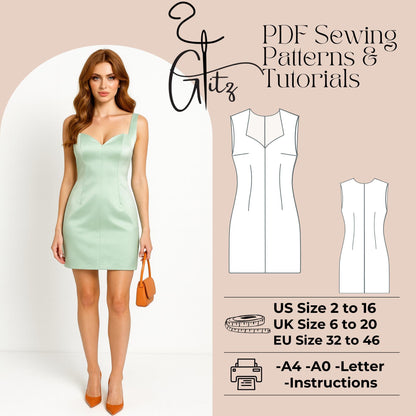 Mini Cocktail Dress Sewing Pattern Mini Pencil Dress Office Dress Formal Event Drees Pattern
