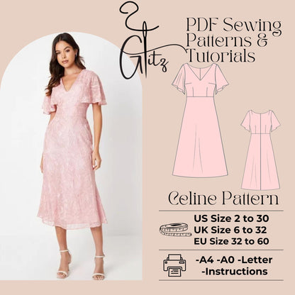 Celine Midi Evening Dress Pattern Cocktail Dress Pattern PDF Digital Sewing Pattern