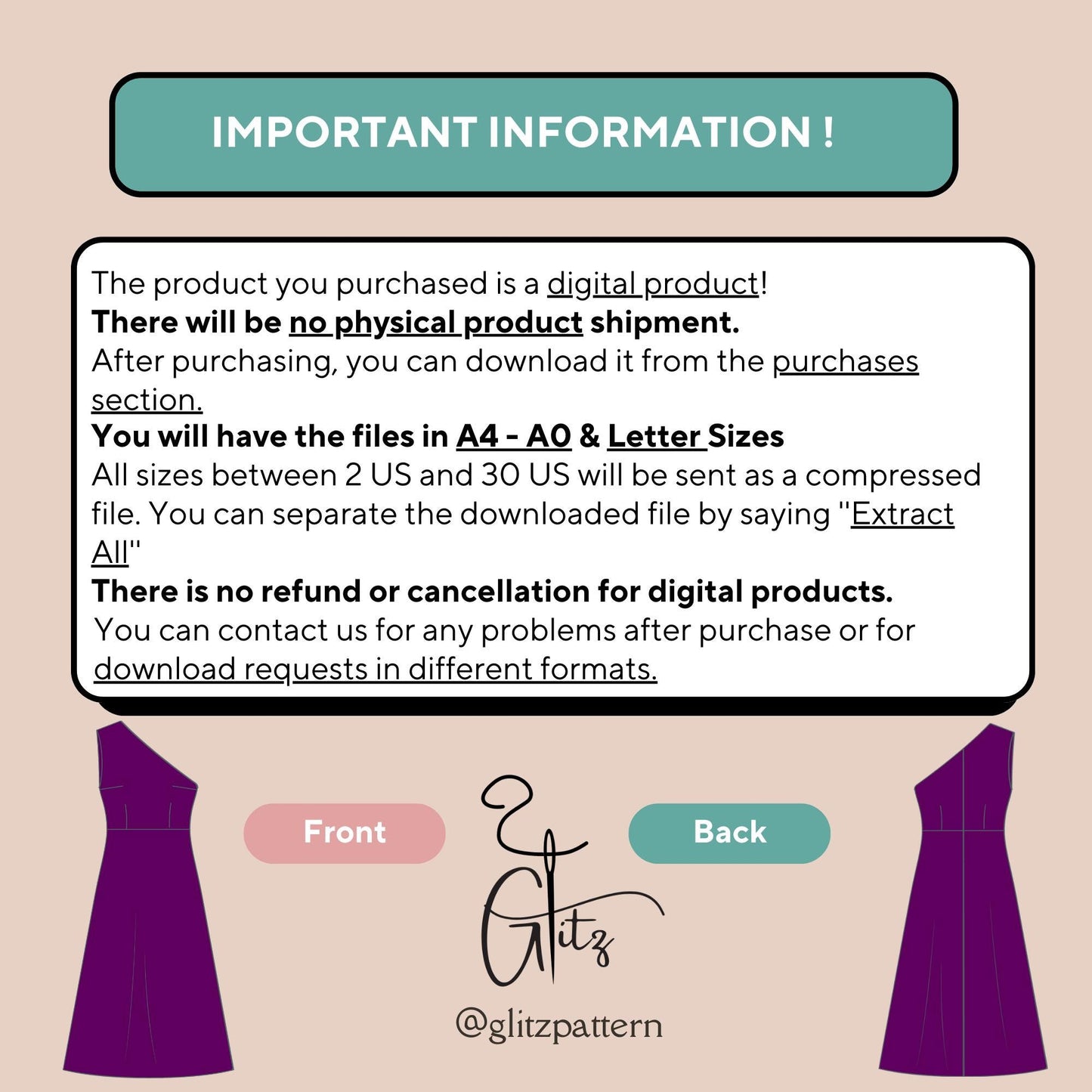 One Shoulder Midi A Line Dress PDF Digital Sewing Pattern US 2 - 30 Size