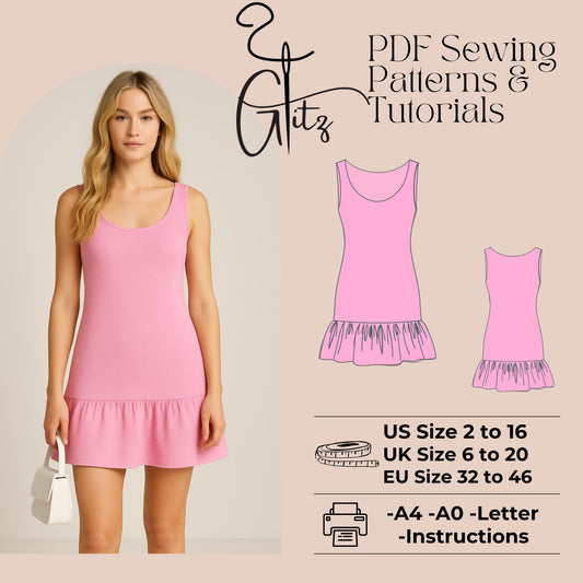 Mini Basic Dress Sewing Pattern Casual Summer Dress Flounce Dress Bodycon Dress Pattern Easy Sewing Pattern