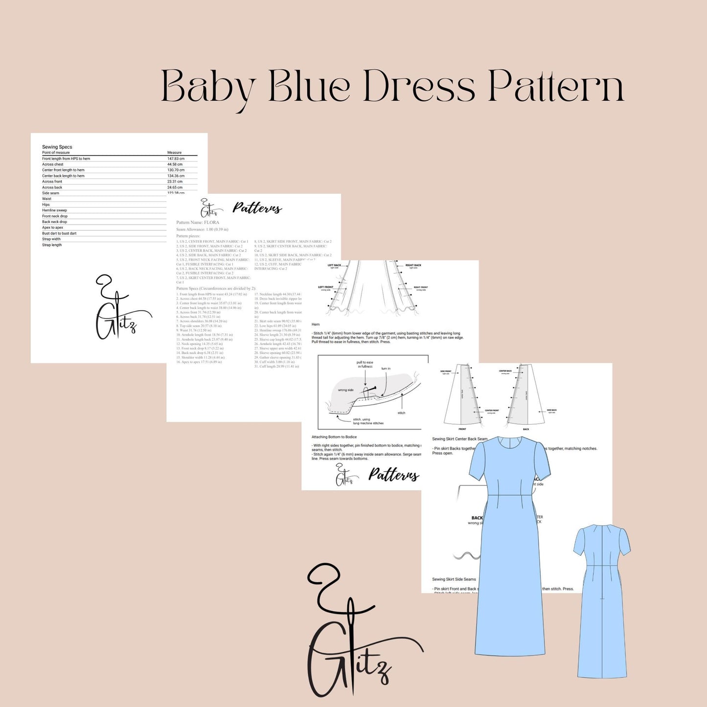 Midi A Line Cocktail Dress Digital Sewing Pattern PDF