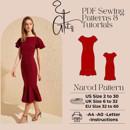 Narod Pencil Midi Dress Sewing Pattern Evening Coctail Dress Pattern Women Sewing Pattern