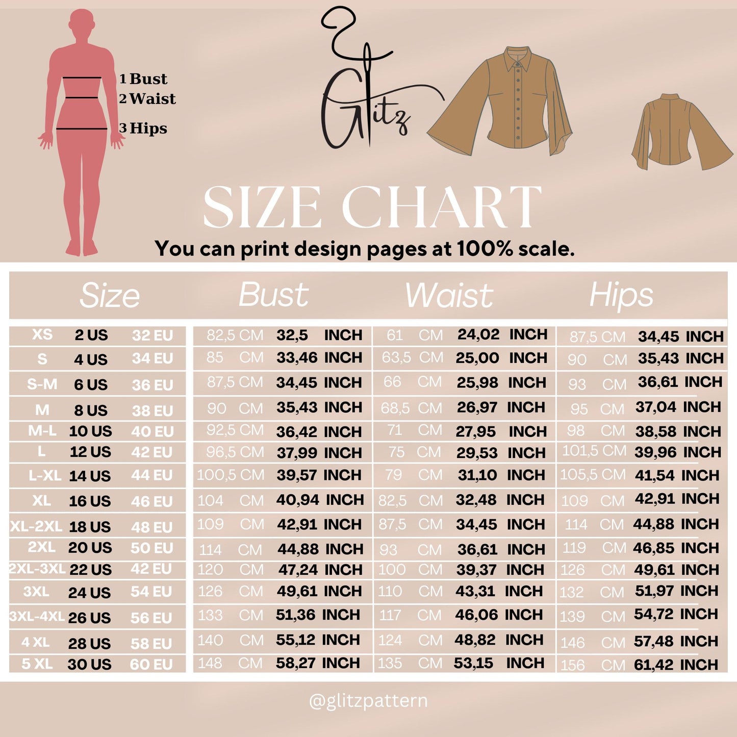 Flared Long Sleeve Basic Shirt Sewing Pattern Button Down Shirt Pattern Easy Shirt Pattern A0 - A4 - Letter US 2-30 Size