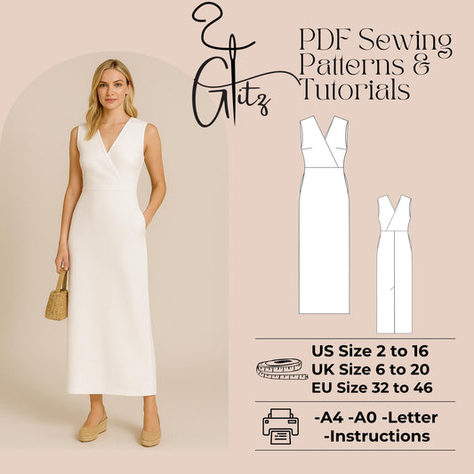 Surplice Neck Summer Dress Sewing Pattern Ankle Length Straight Casual Dress Pattern