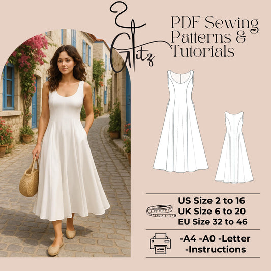 Sleeveless Ankle Length Circle Summer Dress Sewing Pattern Holiday Dress Women Dress Pattern