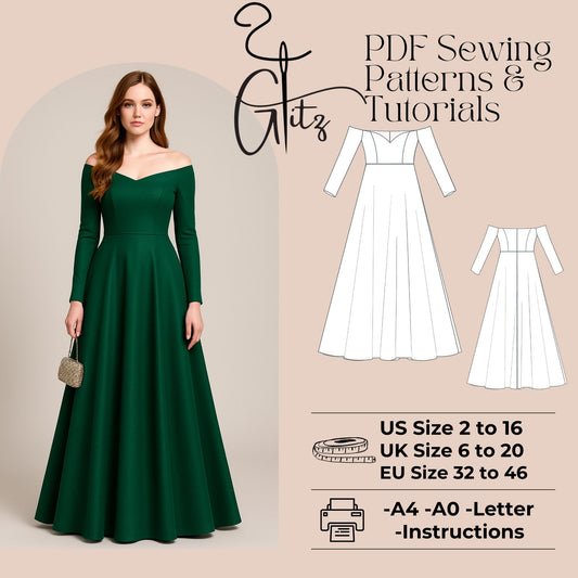 Off Shoulder Prom Dress Sewing Pattern Circle Dress Bridal Dress Ball Gown Bridal Gown