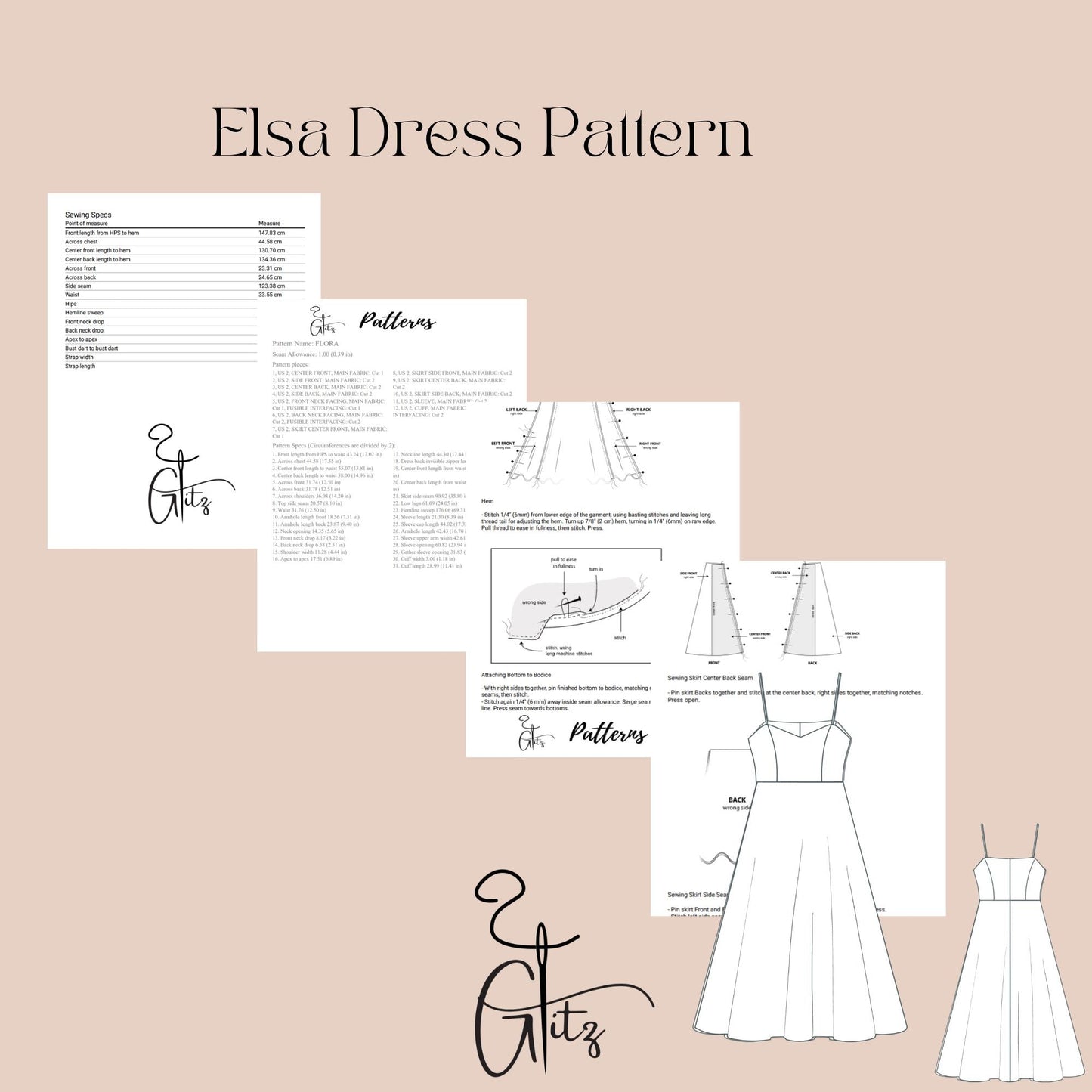 Elsa Midi Bridal Gown Sewing Pattern Midi Evening Cocktail Prom Dress Plus Size Pattern