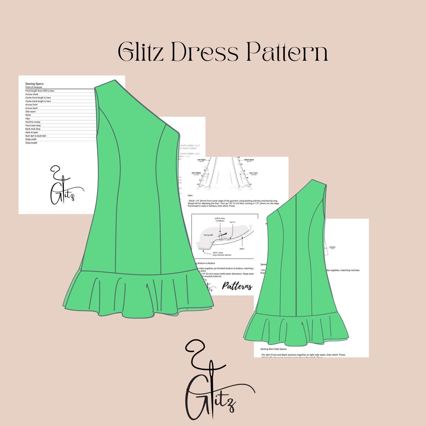 One Shoulder Dress Sewing Pattern Mini Summer Dress Pattern Flounce Dress