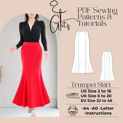 Trumpet Skirt Sewing Pattern Easy Skirt Digital Sewing Pattern