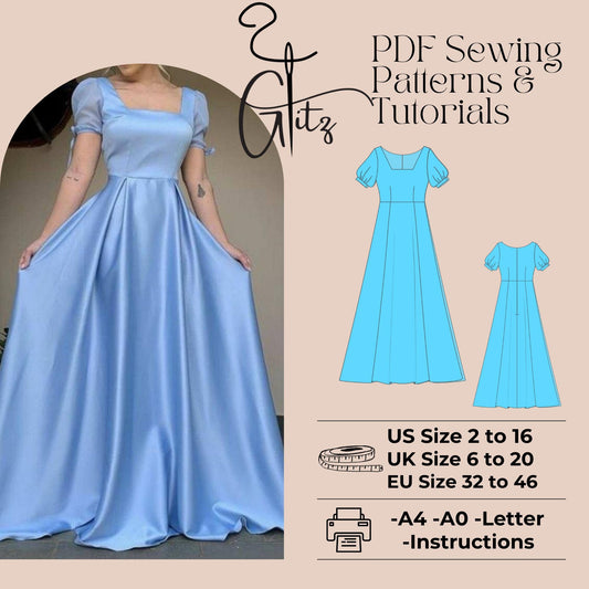 Victorian Dress Sewing Pattern Regency Dress Cottagecore Dress Puff Sleeve Maxi Prom Dress Pattern