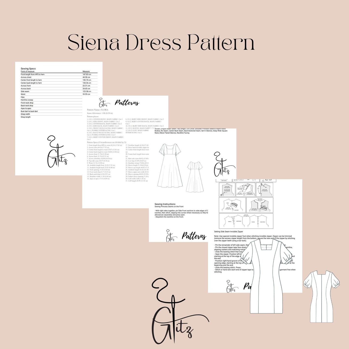 Siena Midi Dress Pattern Evening Gown Sewing Pattern, Cocktail Dress,Anniversary Dress, Ball Gown