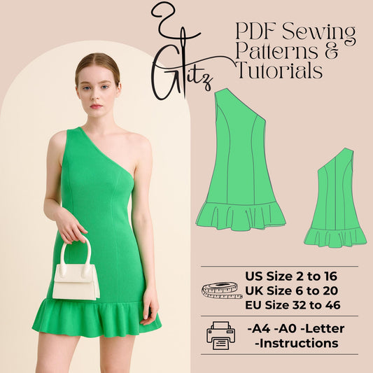 One Shoulder Dress Sewing Pattern Mini Summer Dress Pattern Flounce Dress