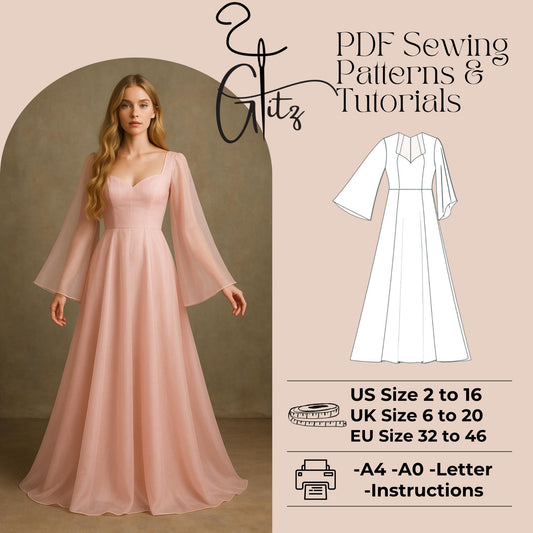 Victorian Dress Sewing Pattern Regency Dress Ball Gown Bridal Gown Cottagecore Dress Pattern