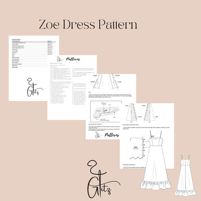 Zoe Floence Midi Bridal Dress Pattern Easy Wedding Midi Dress Sewing Pattern Cocktail Dress Pattern Summer Dress Circular Skirt Pattern