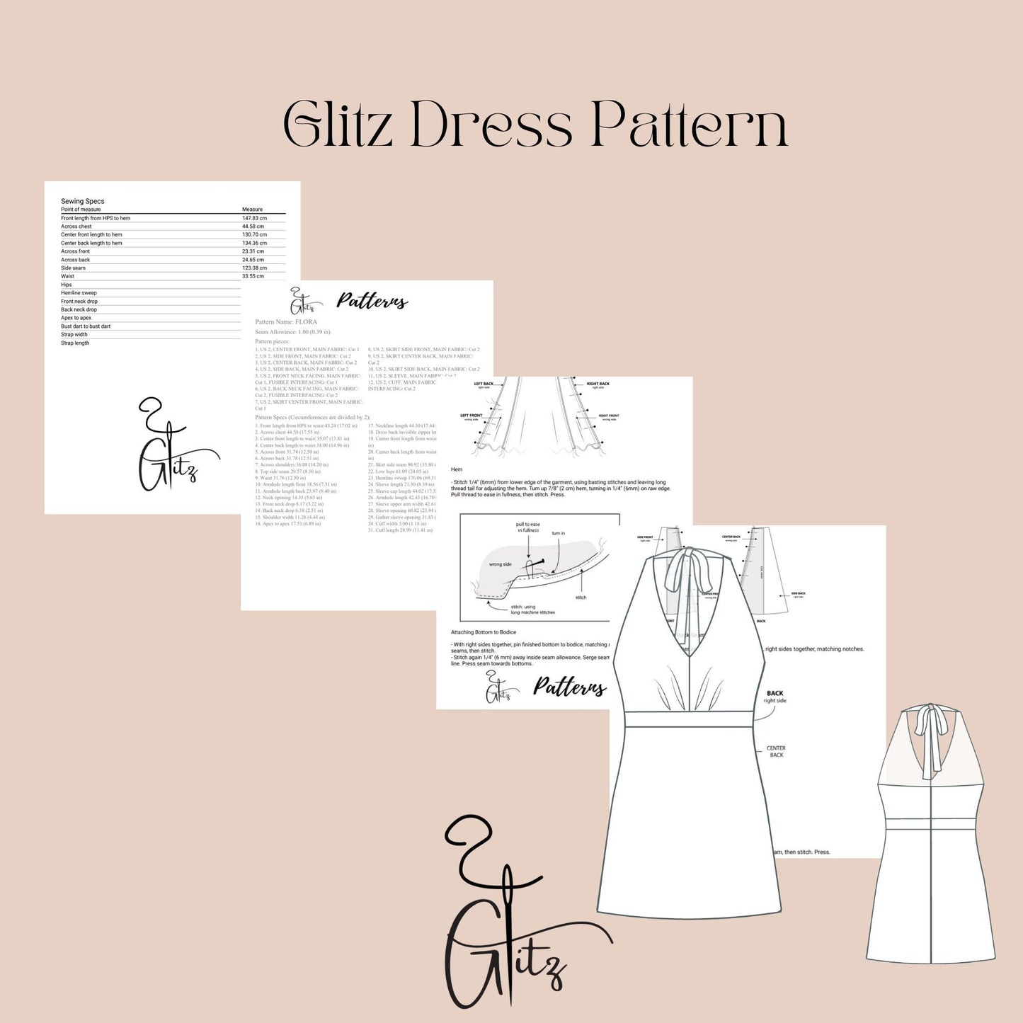 Halter Neck Mini Summer Dress Sewing Pattern