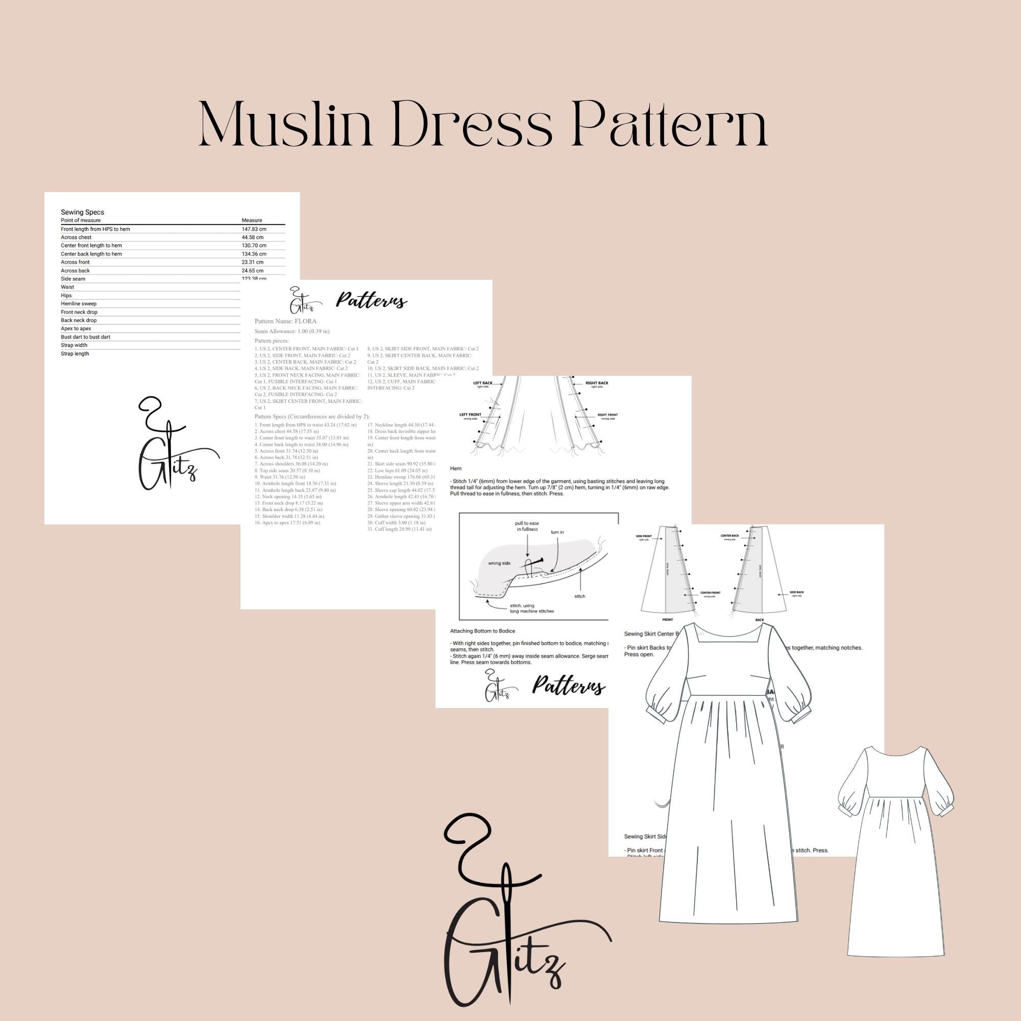 Midi Puff Sleeve Cottagecore Dress Sewing Pattern Victorian Boho Dress Sewing Pattern PDF Digital Pattern