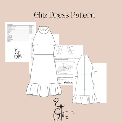 Halter Neck Summer Mini Dress Sewing Pattern Flounce Dress Pattern Women Dress Pattern