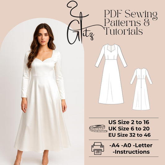 Satin Evening Dress Sewing Pattern Sweetheart Neck A Line Prom Dress Pattern Bridal Gown Simple Bridal Dress