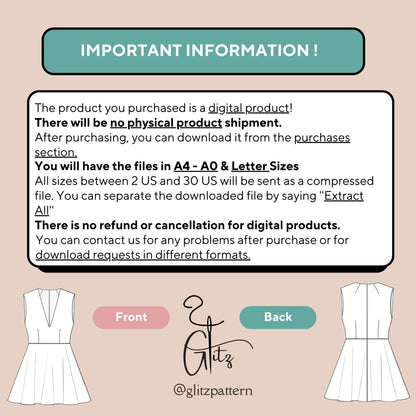 Classic V Neck Flare Dress Sewing Pattern Mini Prom Dress Digital Pattern PDF US 2 to 30 size Mini Wedding Dress