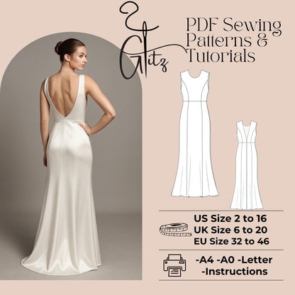 Open Back Bridal Dress Sewing Pattern Backless Mermaid Dress Pattern Wedding Dress Pattern