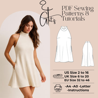 Halter Neck Mini Knits Dress Sewing Pattern Mini Dress Sewing Pattern Mini After Party Dress