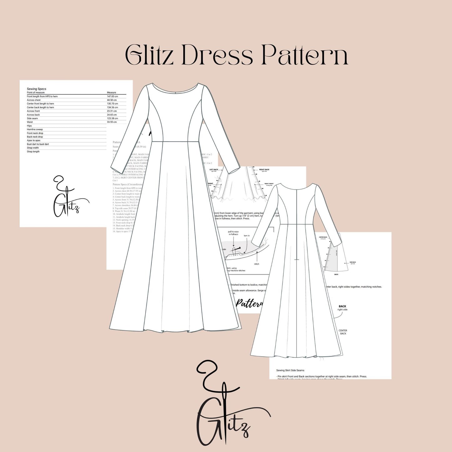 Long Sleeve Boat Neck Wedding Dress Sewing Pattern Bridal Dress Pattern Ball Gown Bridal Gown Circle Dress