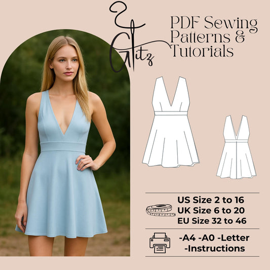 V Neck Mini Summer Dress Sewing Pattern Mini Cottagecore Dress Mini Circle Dress Pattern