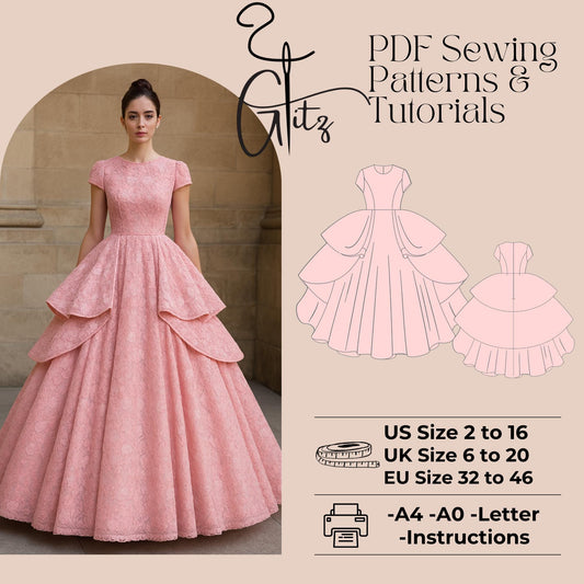 Princess Dress Sewing Pattern, Wedding Dress PDF Sewing Pattern Mid Century Ball Gown Dress Sewing Pattern