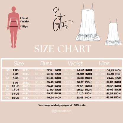 Ruffle Slip Dress Sewing Pattern | Digital PDF | Women's A-Line Mini Dress with Straps and Bust Darts | Easy Summer Dress for Woven Fabrics