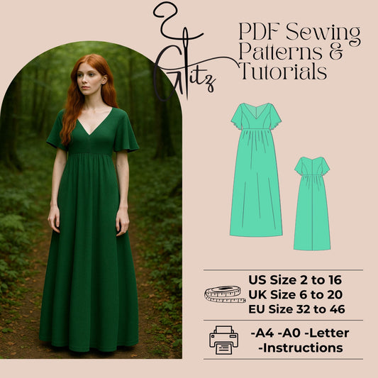 Jade Maxi Evening Coctail Dress Sewing Pattern PDF Digital Sewing Pattern