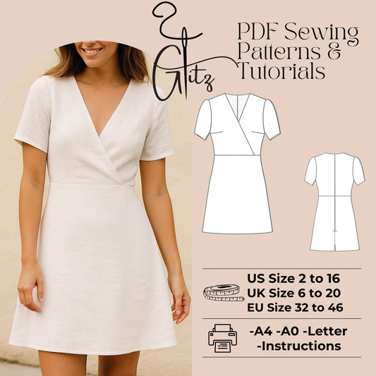 Surplice Neck Mini Summer Dress Sewing Pattern A Line Dress