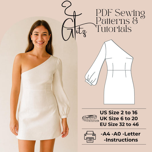 Mini Summer Dress Sewing Pattern One Shoulder Linen Dress Pattern Women Dress Pattern