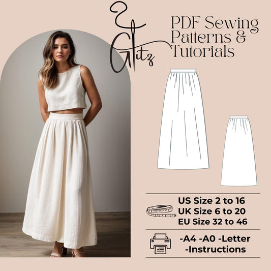 Maxi Gathered Skirt Sewing Pattern Linen Skirt Pattern PDF Pattern Cottagecore Skirt Gathered Waist Skirt Vintage Skirt