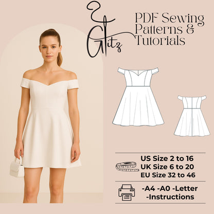 Pearl Off Shoulder Mini Bridal Dress Women Dress Patern PDF Digital Pattern