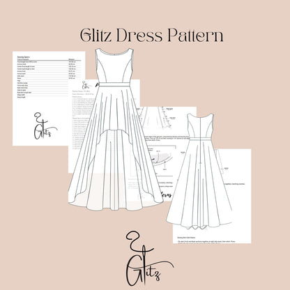 High-Low Wedding Dress Sewing Pattern | Digital PDF | Sleeveless Princess Seam Bridal Gown Prom Dress Ball Gown