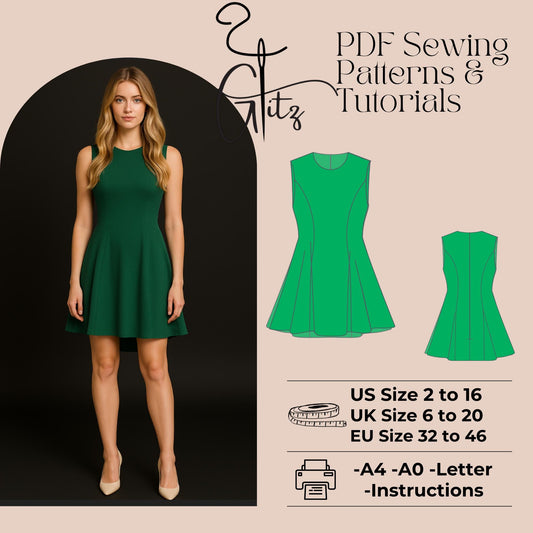 Mini Summer Dress Sewing Pattern Mini Flared Dress Cocktail Evening Dress