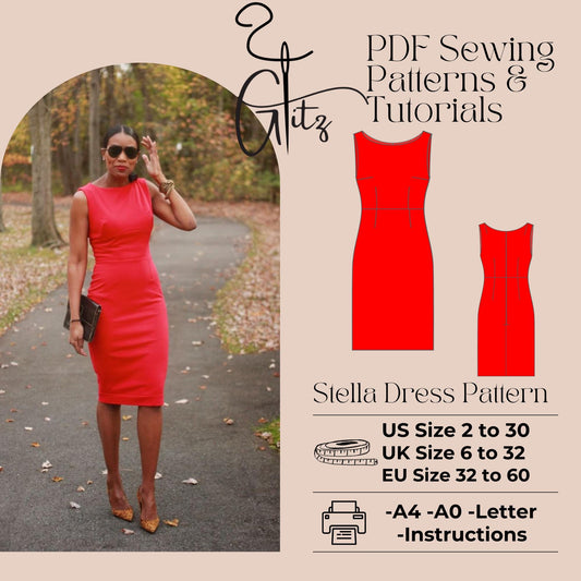 Pencil Dress Digital Sewing Pattern Boat Neck Evening Dress PDF US 2-30 size A0 - A4 - Letter