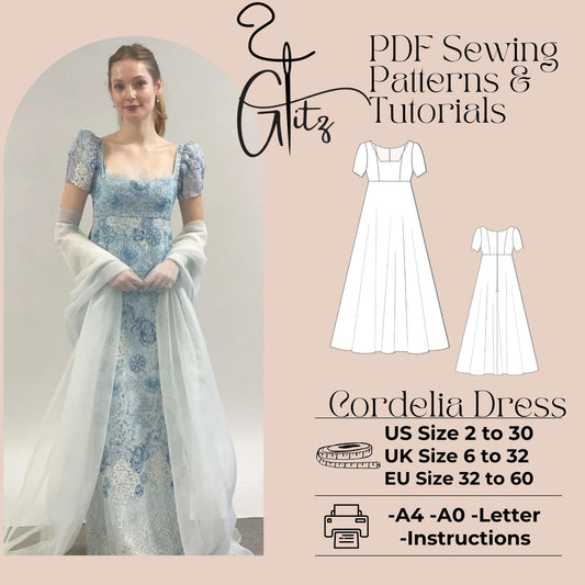 Cordelia Ball Gown Dress Sewing Pattern Cottagecore Victorian Prom Dress Sewing Pattern Digital PDF Pattern