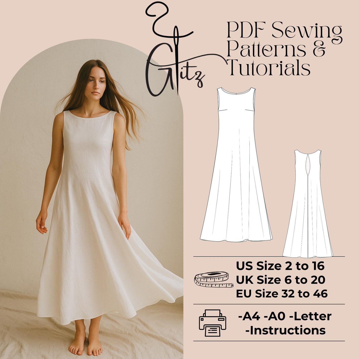 Long Linen Dress Sewing Pattern Linen Summer Dress Tent Dress Pattern