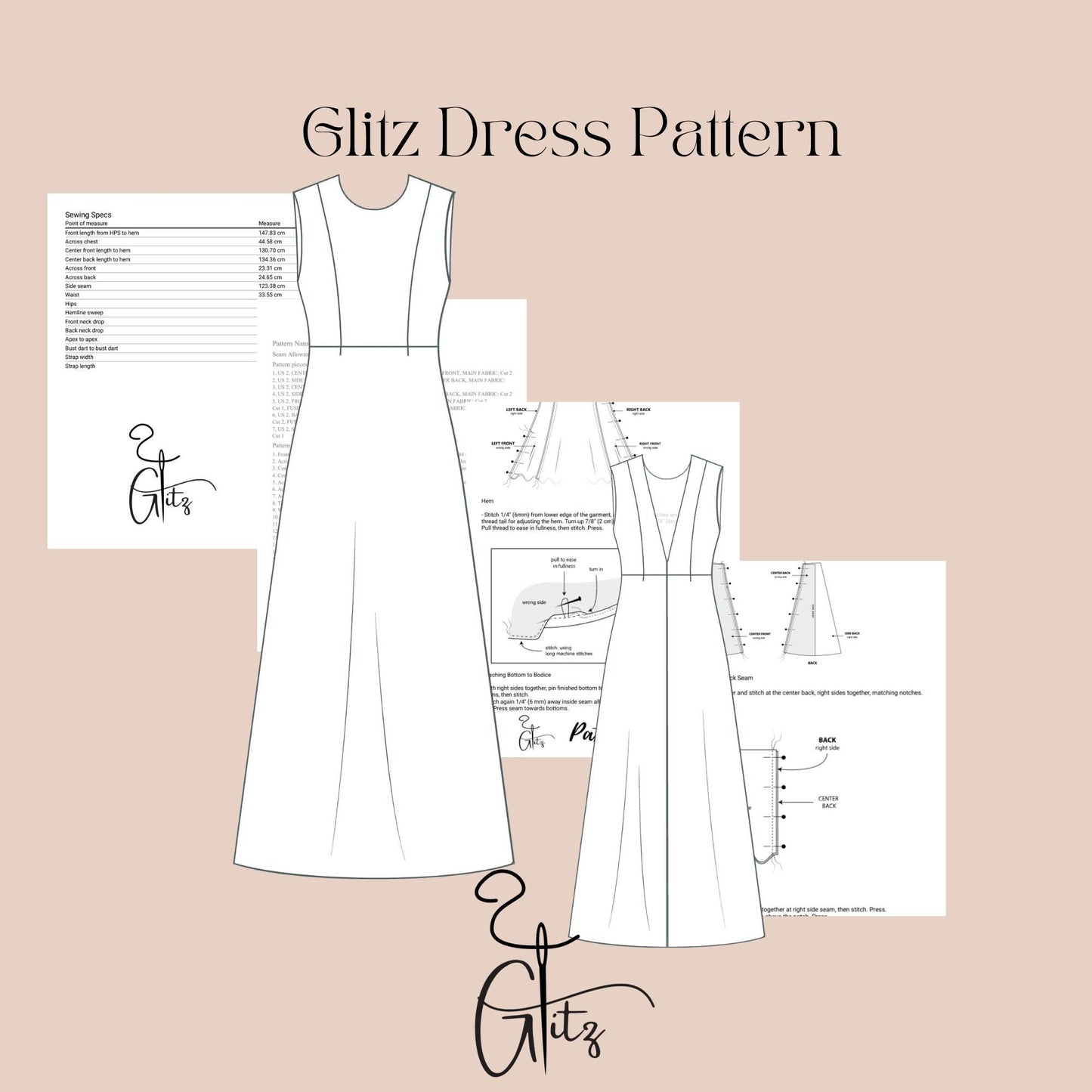 Backless Evening Dress Sewing Pattern Open Back Dress A Line Maxi Prom Dress Ball Gown Bridal Gown