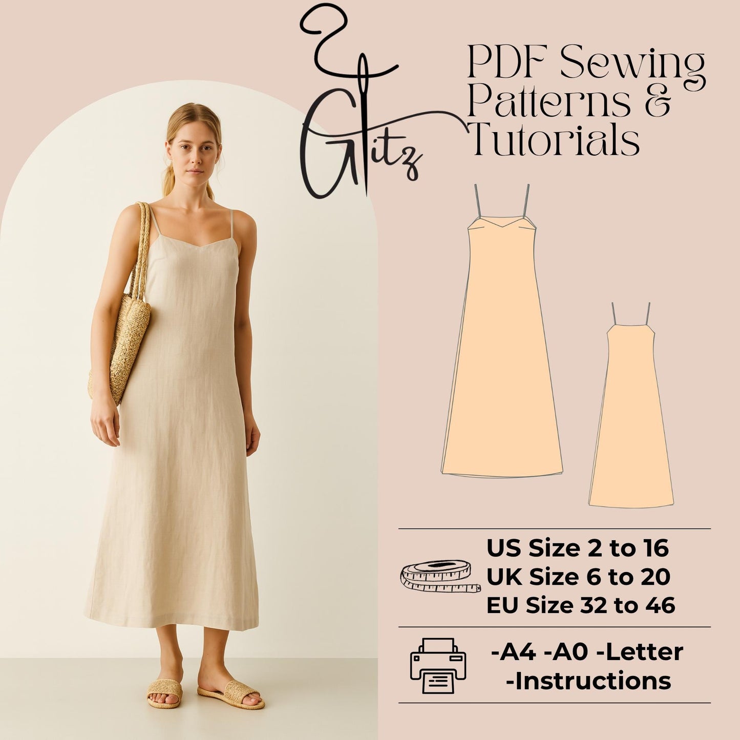 Strappy Maxi Summer Dresses Sewing Pattern Easy Sewing Pattern Linen Dress Boho Dress