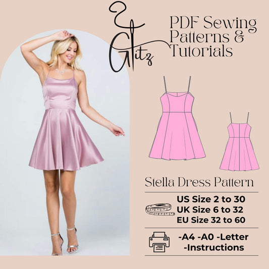 Strappy Mini Dress Sewing Pattern Flared Mini Prom Dress Digital Pattern PDF US 2-30 size A0 - A4 - LETTER