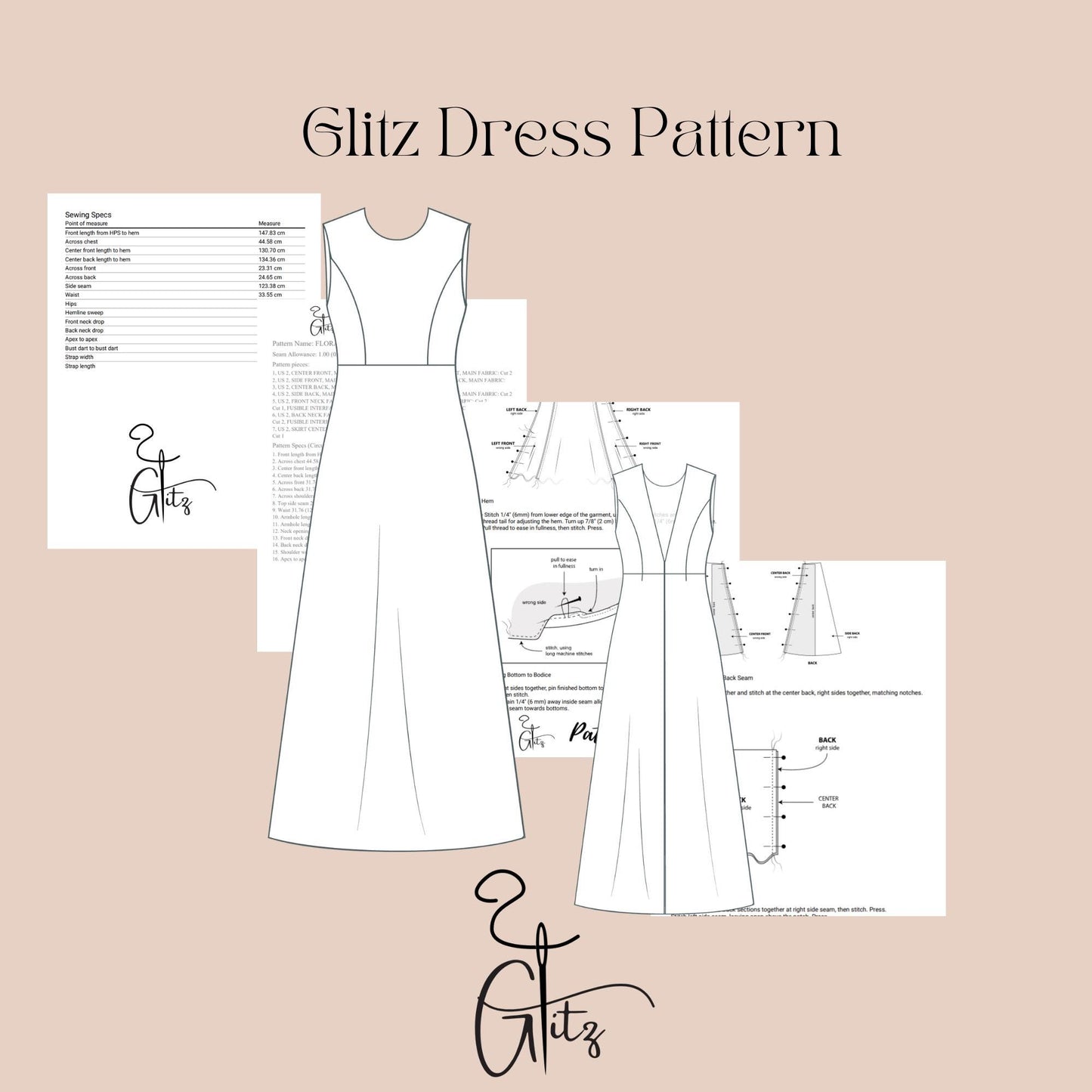 Open Back Long Satin Evening Dress Sewing Pattern Backless Dress Formal Dress Bridal Dress Pattern