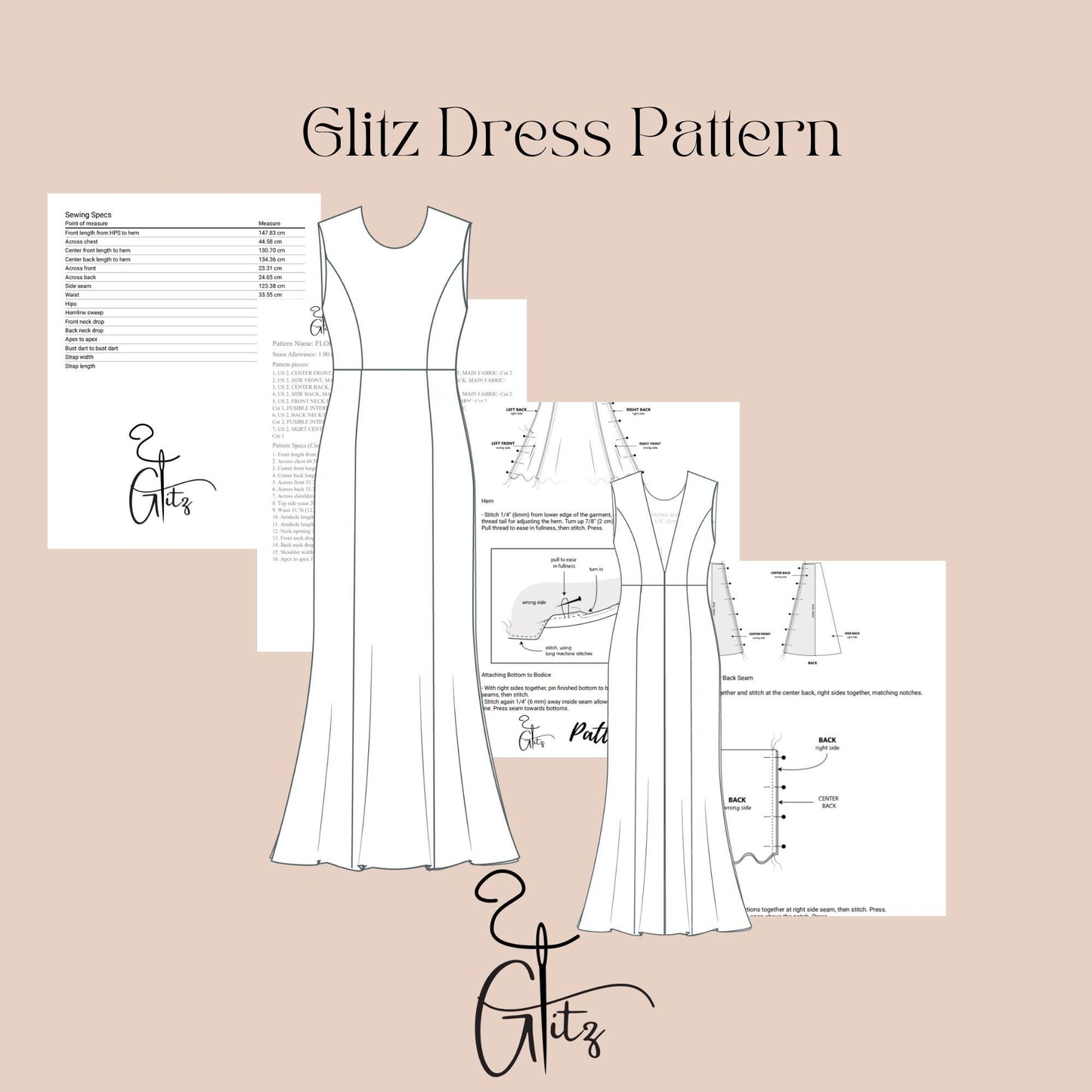Open Back Bridal Dress Sewing Pattern Backless Mermaid Dress Pattern Wedding Dress Pattern